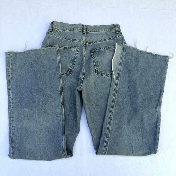 Zara Wide Leg Flare the 90s Full Length Light Medium Blue Women's Jeans Size 6 - Picture 2 of 6